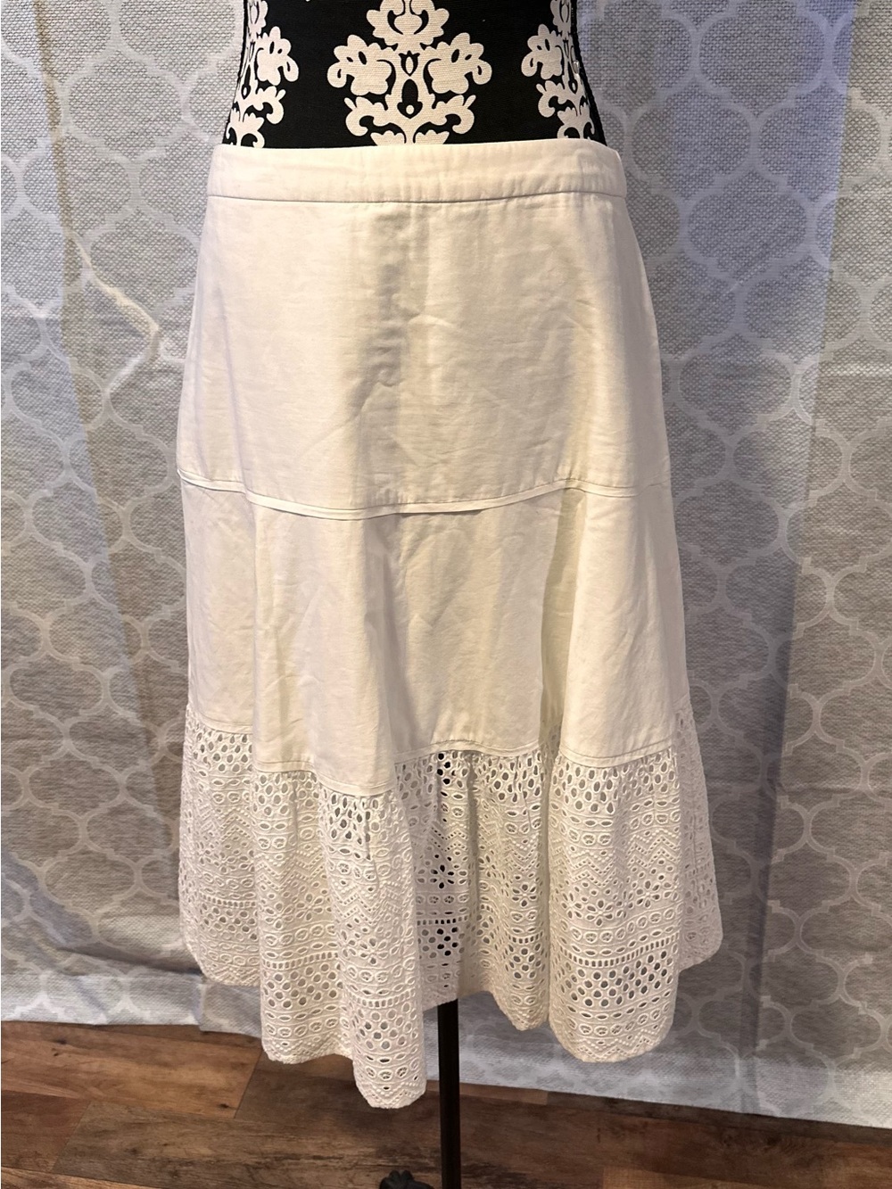 J.Crew Point Sur Tiered Women's White Eyelet Tiered Midi Skirt size 12